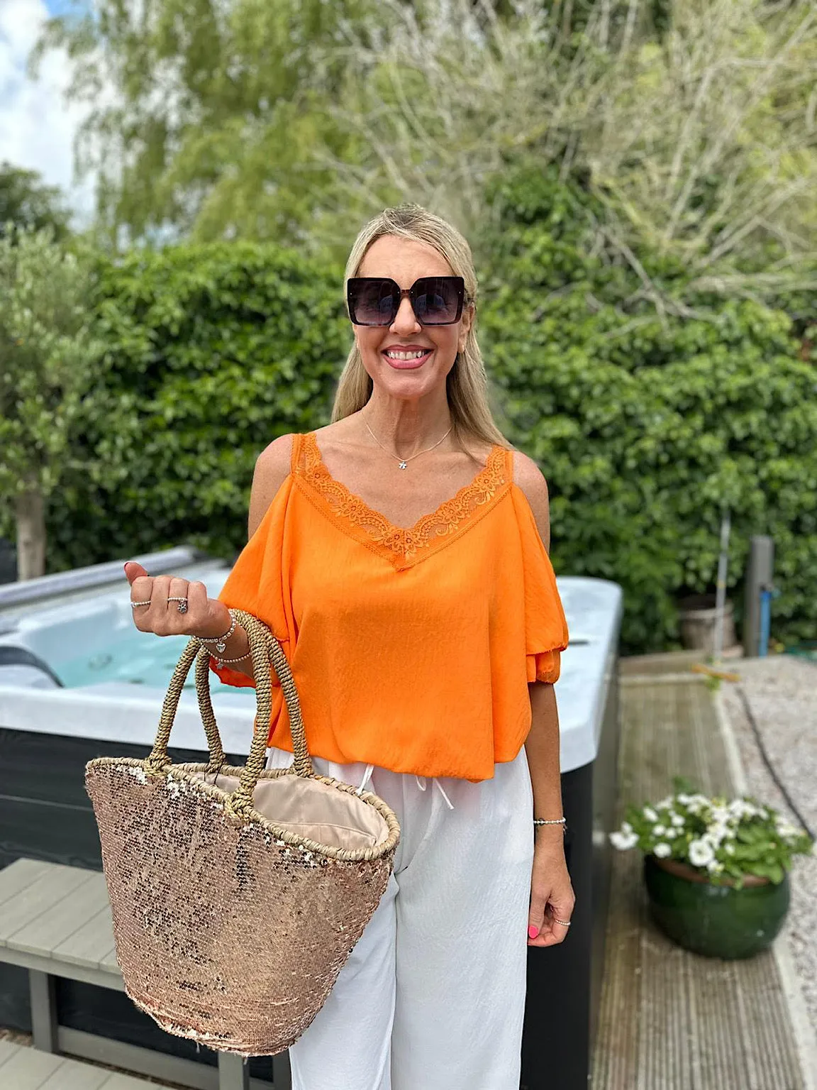 Orange Lace Cold Shoulder Top Pia - Google SEO Result: Cold Shoulder Orange Lace Top - Pia: Shop Now