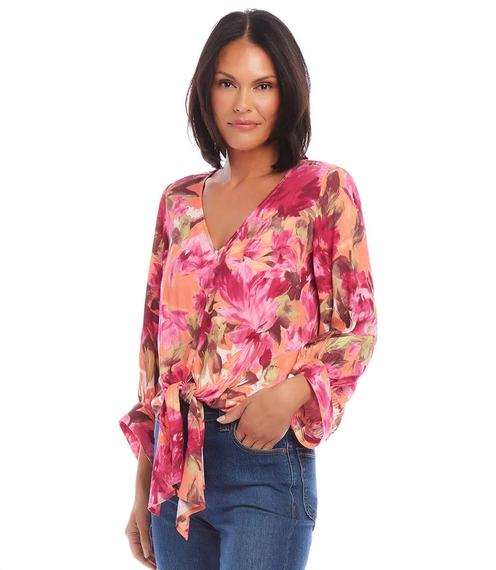 Petite Blouson Sleeve Tie-Front Top