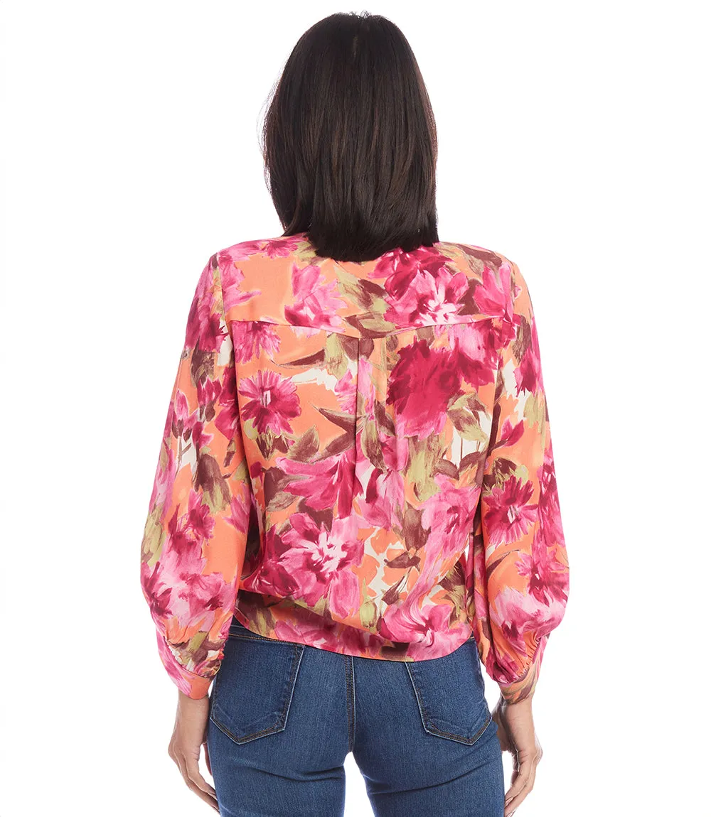 Petite Blouson Sleeve Tie-Front Top