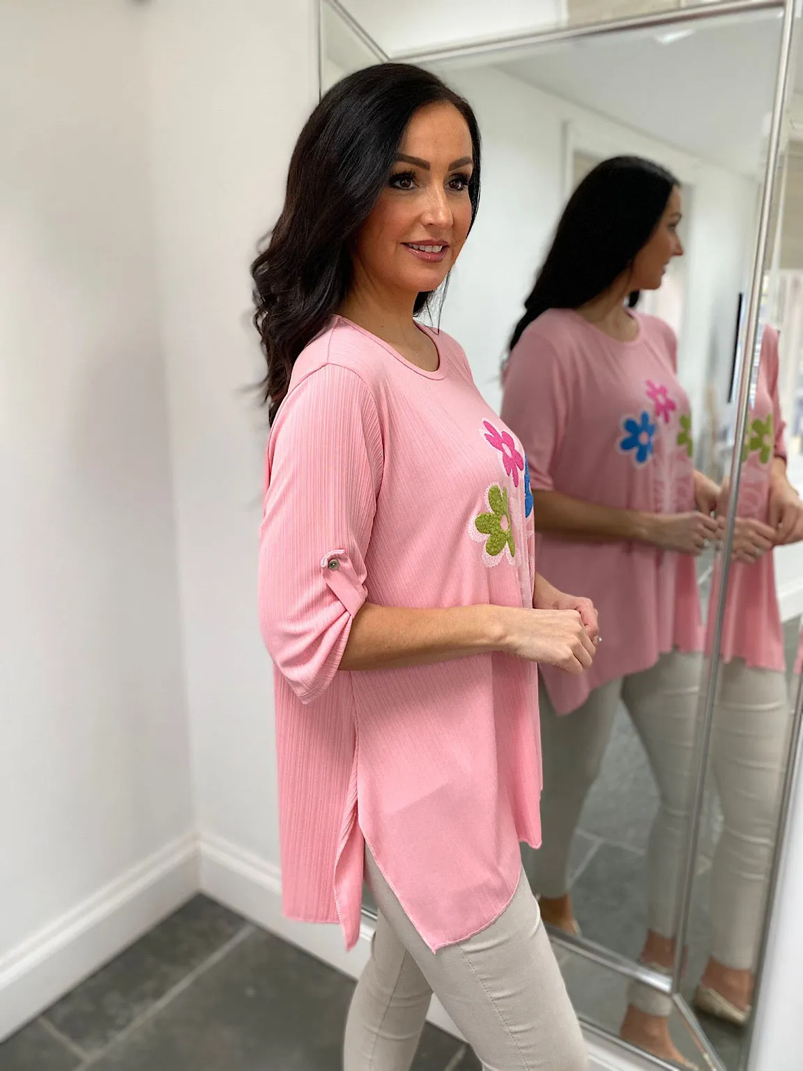 Pink Flower Print Top Anastasia