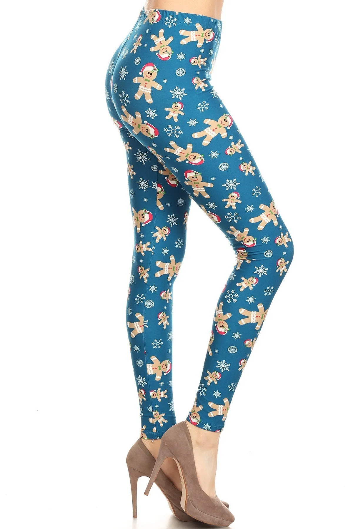 Plus Size Gingerbread Man Pattern Leggings for Women