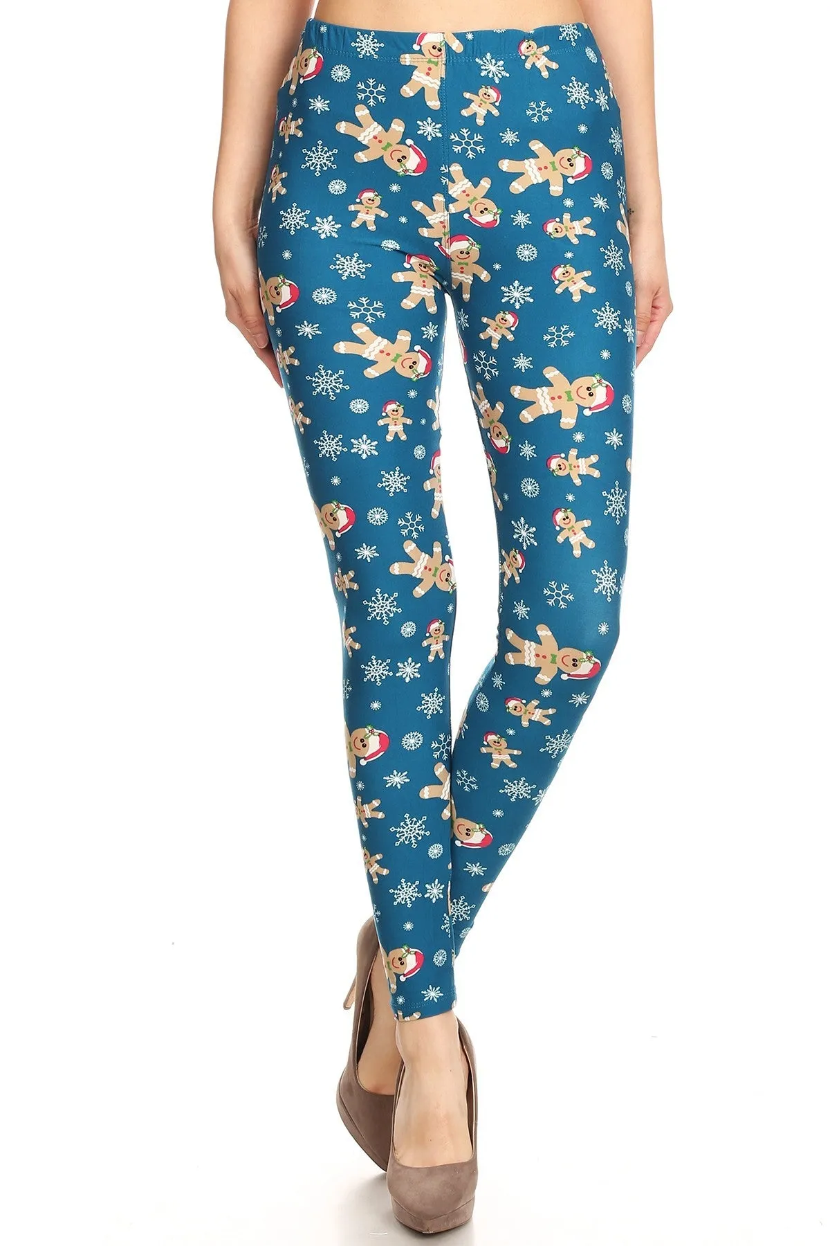 Plus Size Gingerbread Man Pattern Leggings for Women