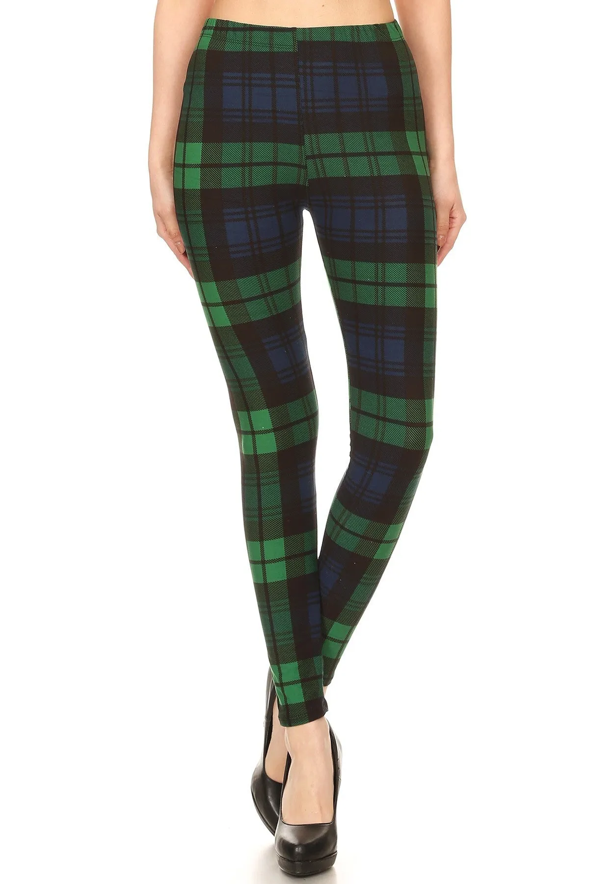 Plus Size Green Black Plaid Leggings for Women