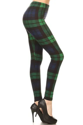 Plus Size Green Black Plaid Leggings for Women