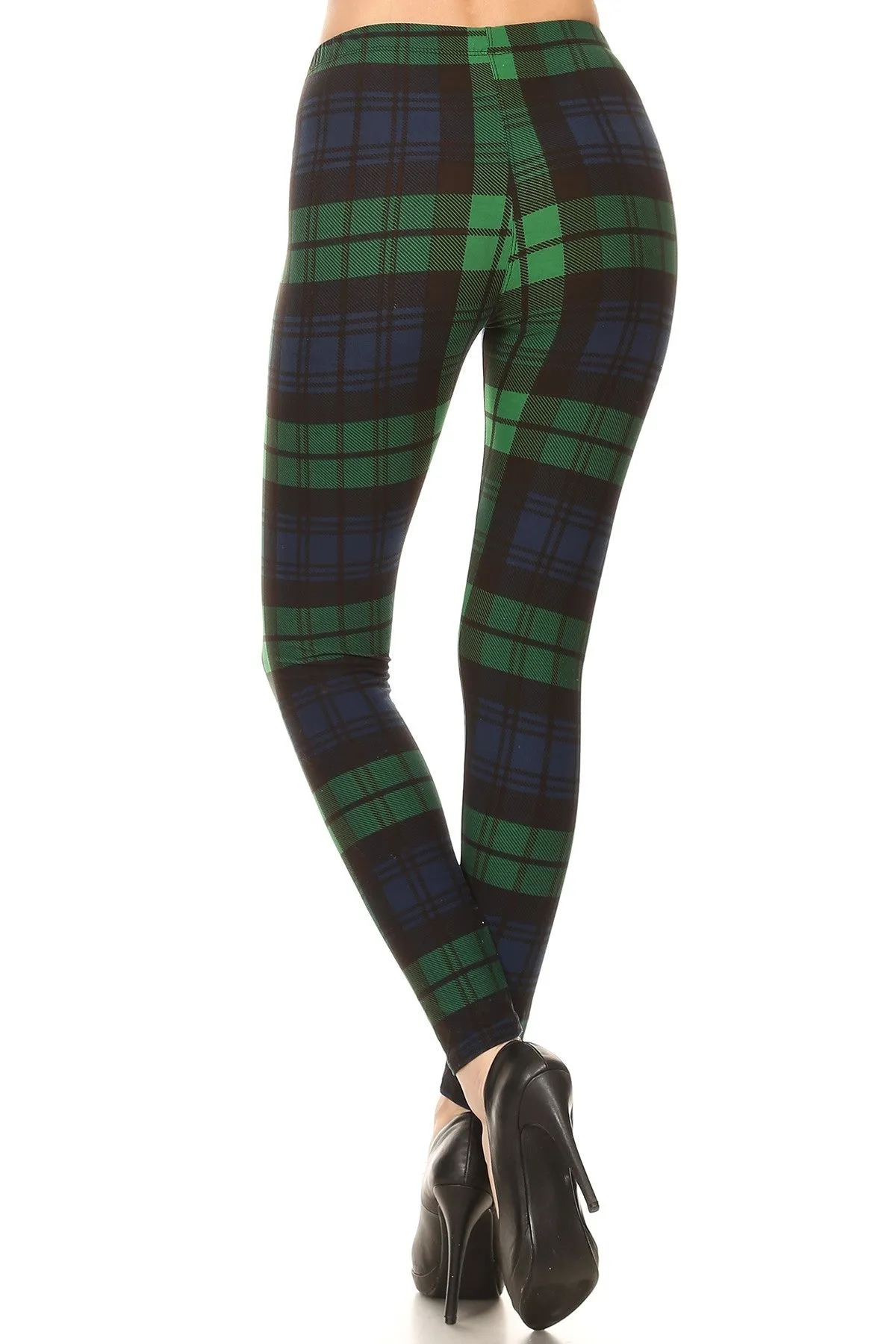 Plus Size Green Black Plaid Leggings for Women