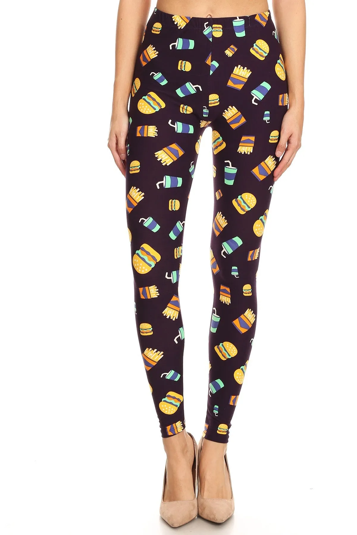 Plus Size Women's Burger Fries Soda Food Leggings