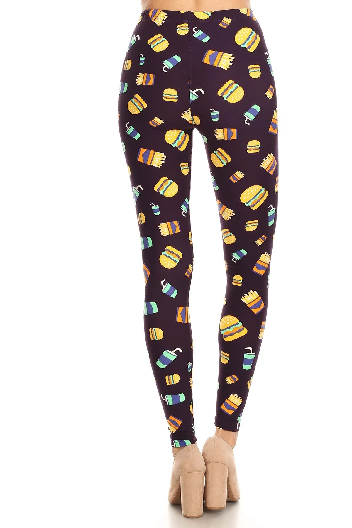 Plus Size Women's Burger Fries Soda Food Leggings