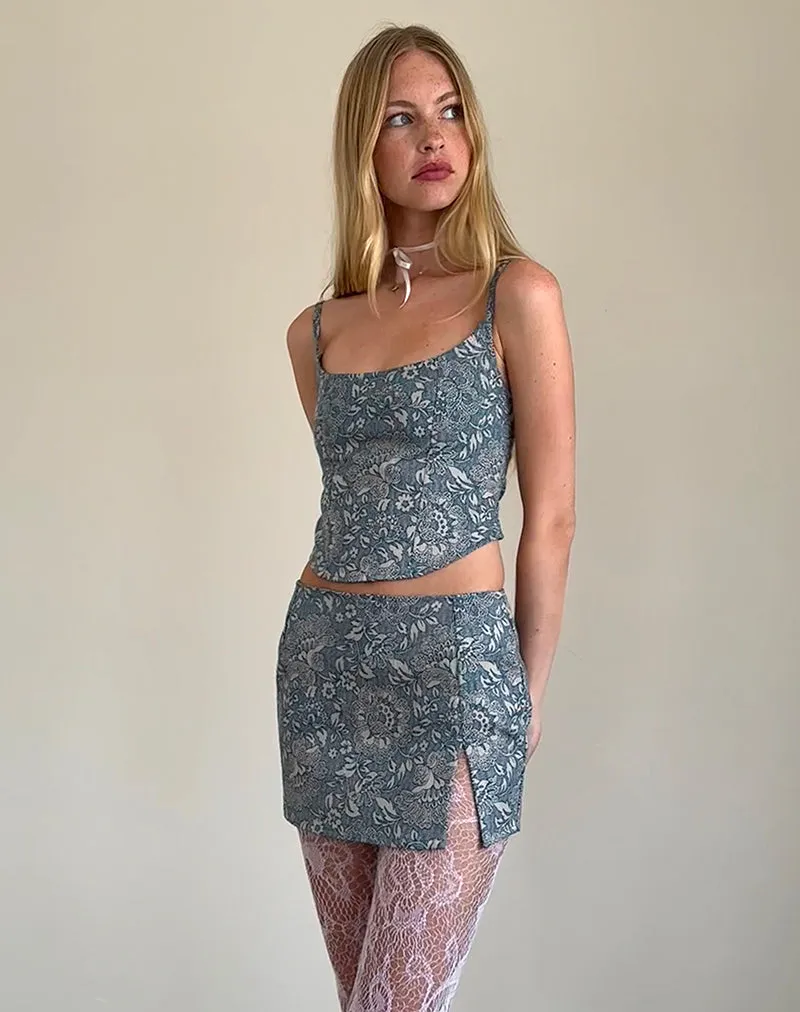 Pravara Blue Ornate Print Mini Skirt