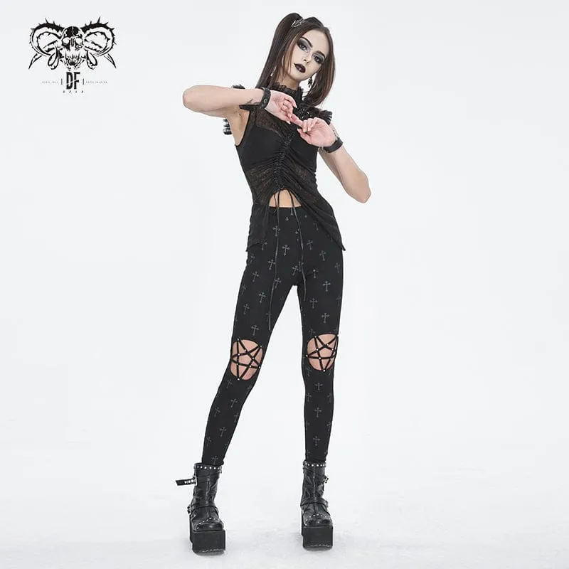 Punk Cutout Leggings with Spaghetti Straps - Women's.