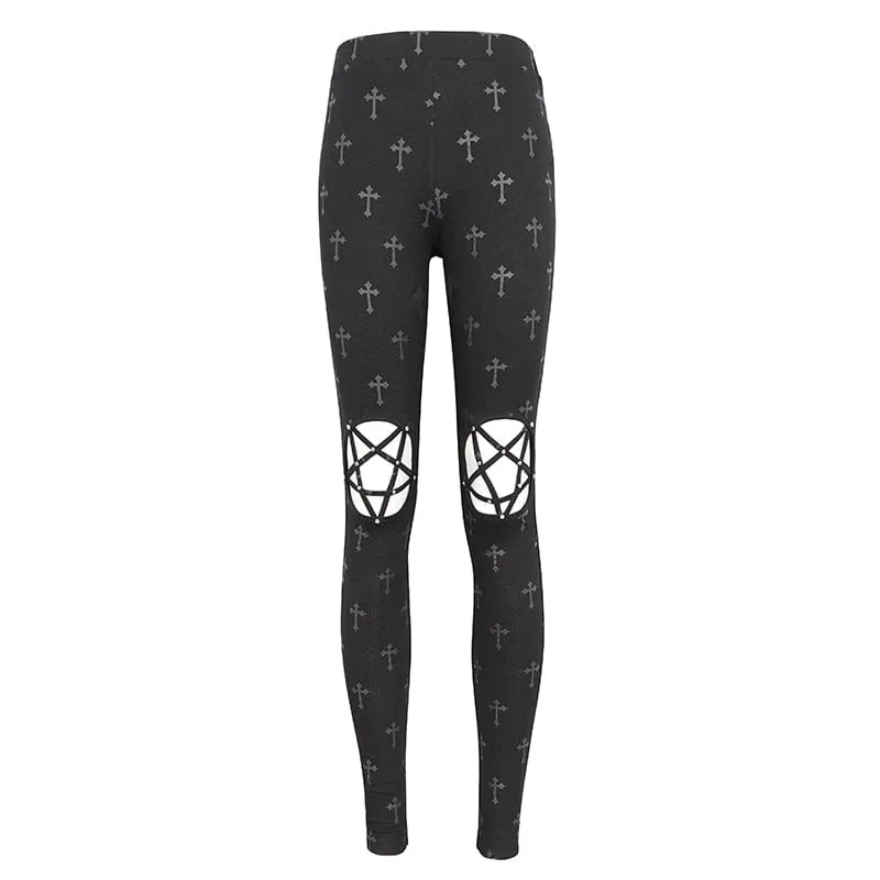 Punk Cutout Leggings with Spaghetti Straps - Women's.