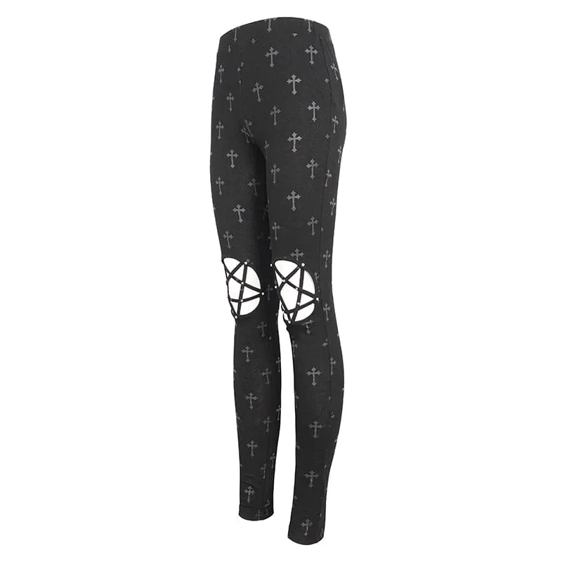 Punk Cutout Leggings with Spaghetti Straps - Women's.