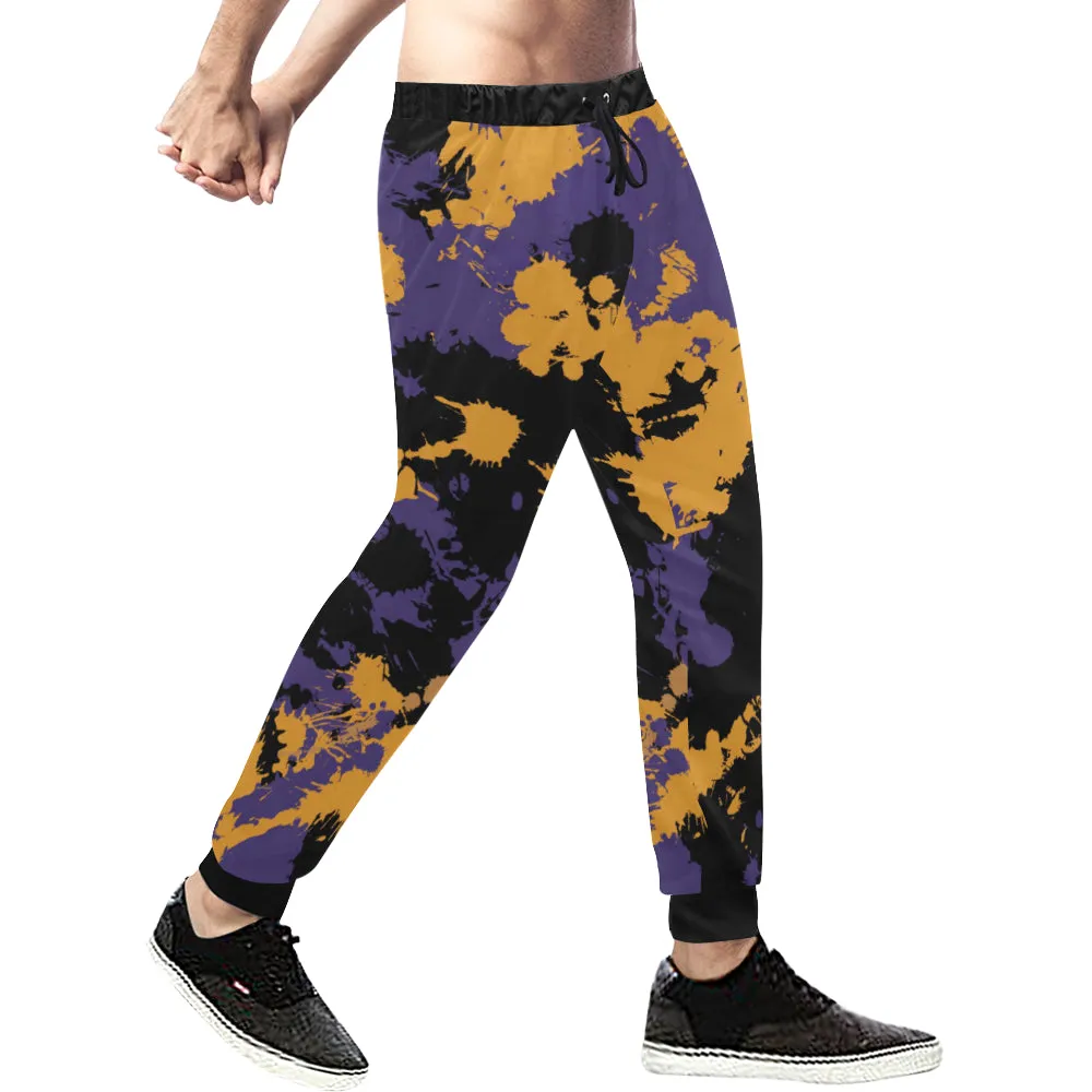 Purple Gold Black Legends Paint Splatter Men's Big Tall All Over Print Jogger Sweatpants.