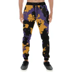 Purple Gold Black Legends Paint Splatter Men's Big Tall All Over Print Jogger Sweatpants.