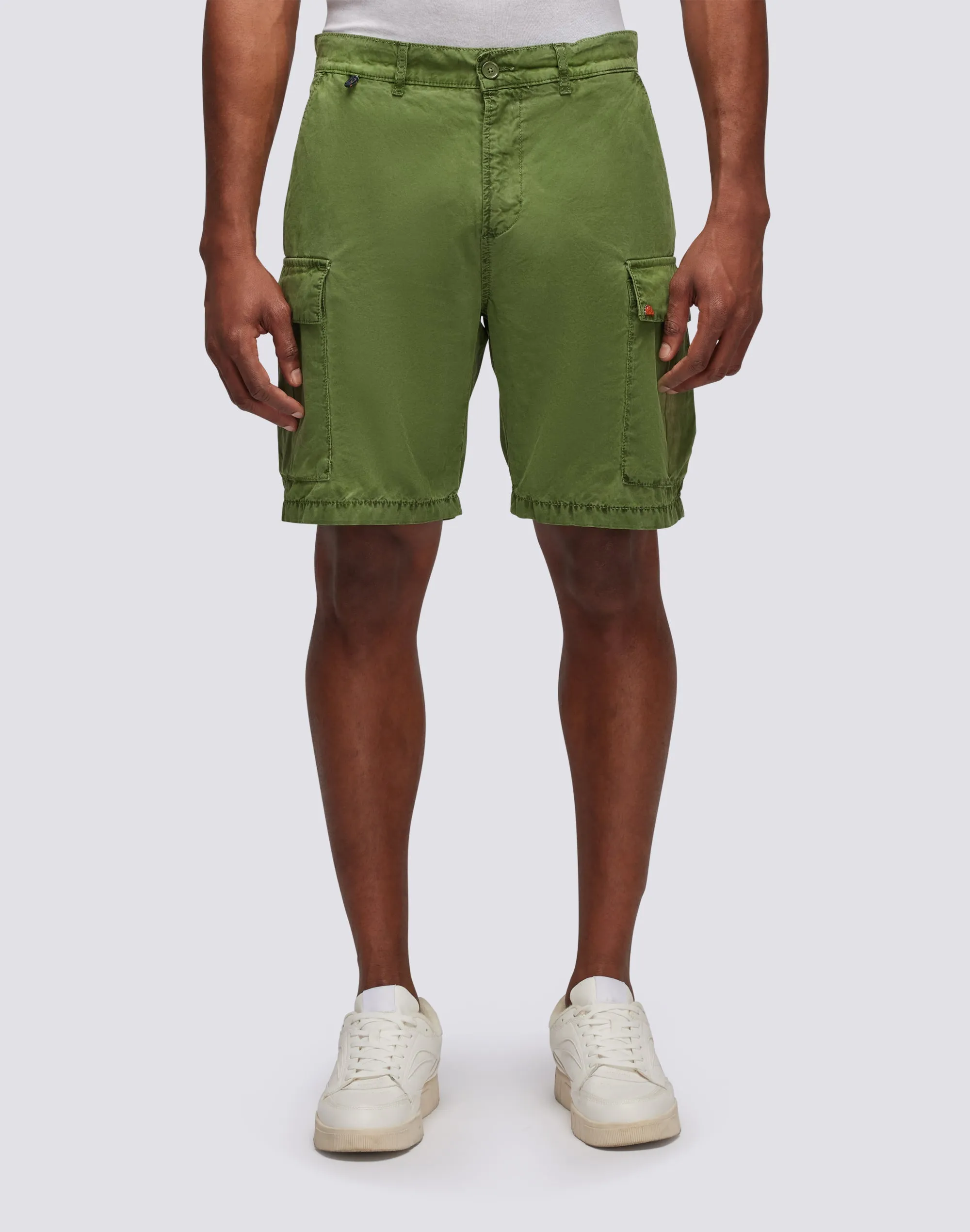 Rainbow-dyed fabric cargo shorts