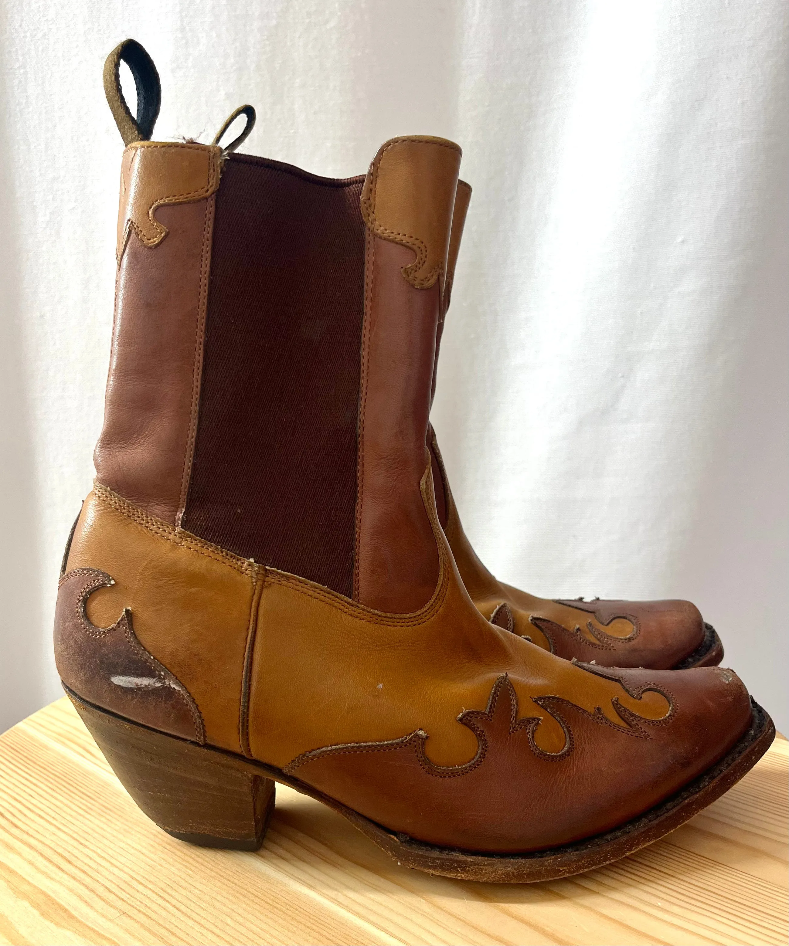 Ralph Lauren Brown Western Cowboy Ankle Boots