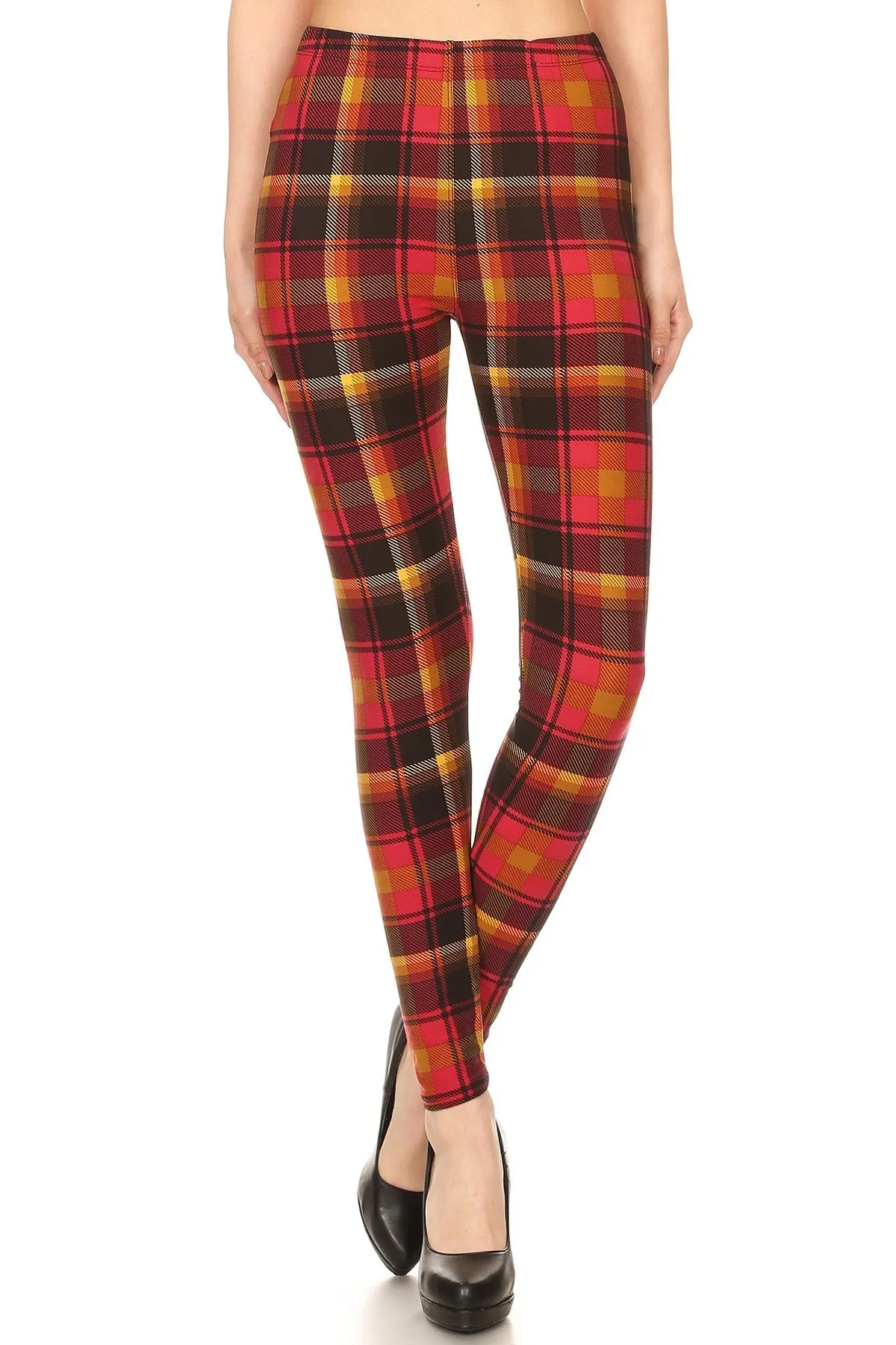 Red Mustard Plaid Leggings for Women