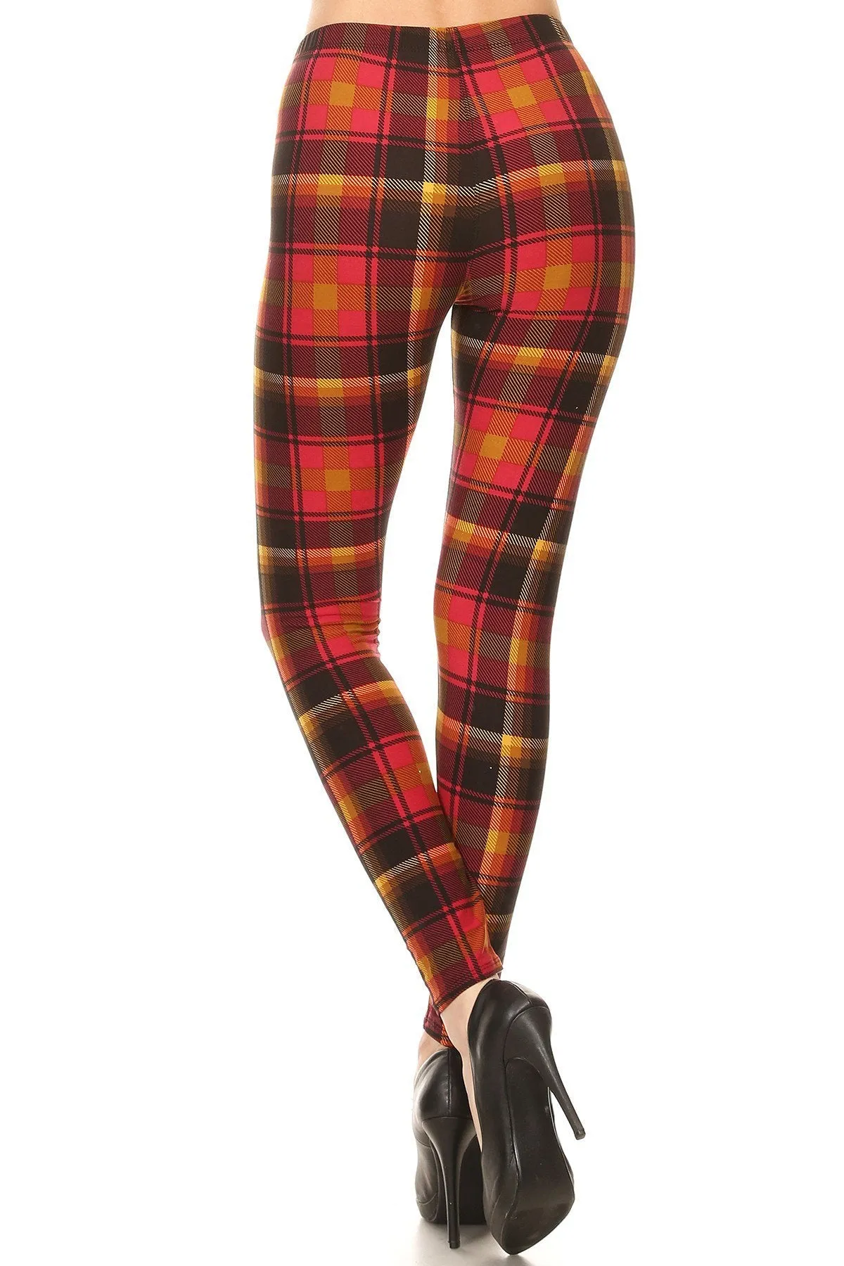 Red Mustard Plaid Leggings for Women