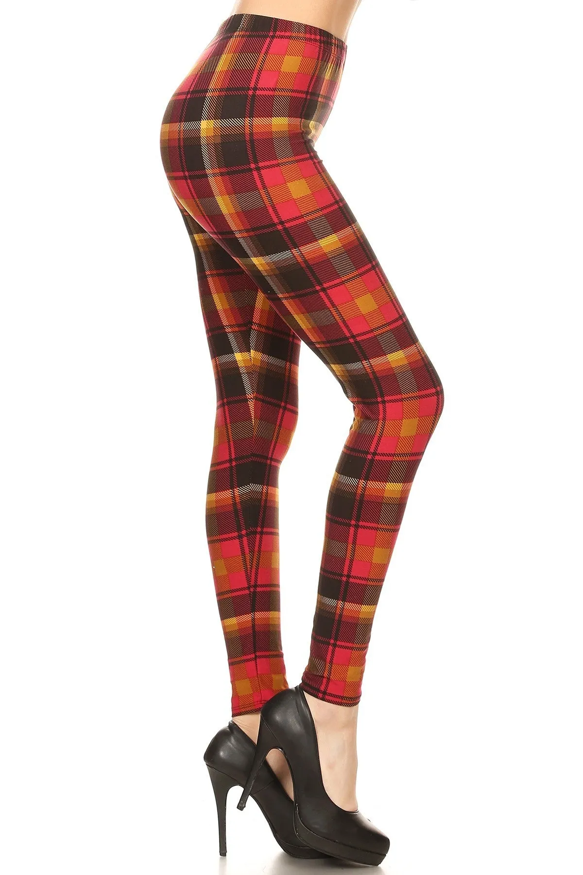 Red Mustard Plaid Leggings for Women