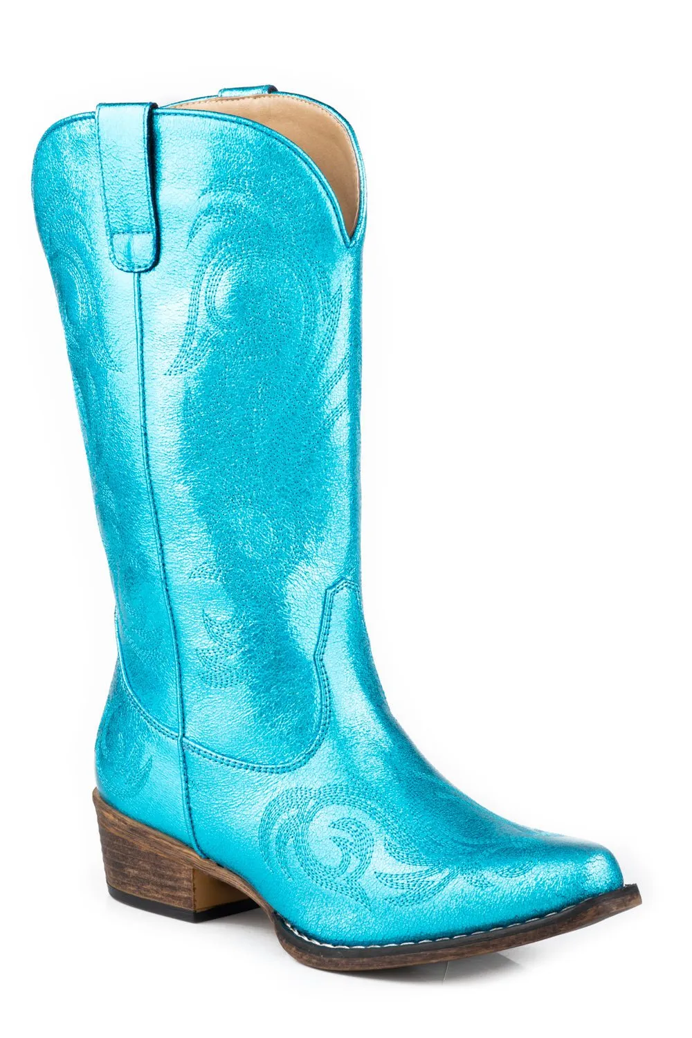 Riley Metallic Blue Faux Leather Cowboy Boots by Roper Women