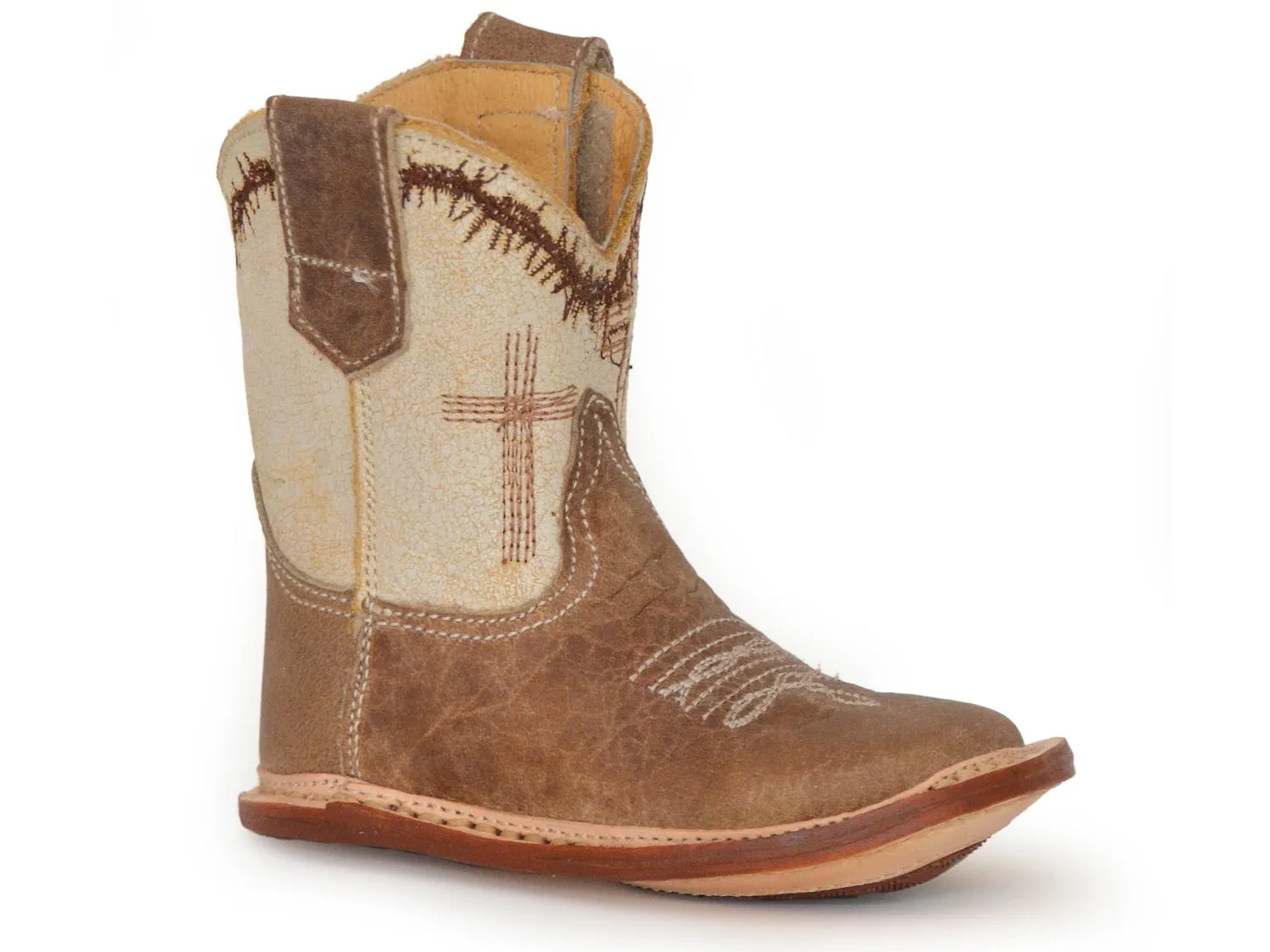 Roper baby boys' cowbabies cowboy boots in tan and brown leather.