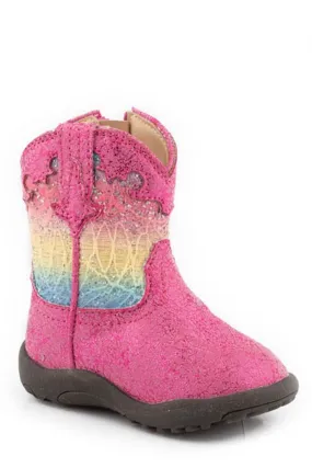 Roper Baby Girls Sparkly Pink Cowboy Boots with Glitter Lace and Faux Leather