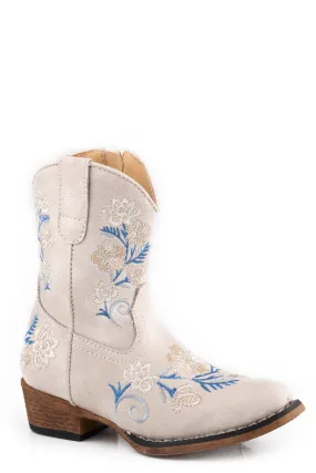 Roper Girls Riley Floral Cowboy Boots White Faux Leather