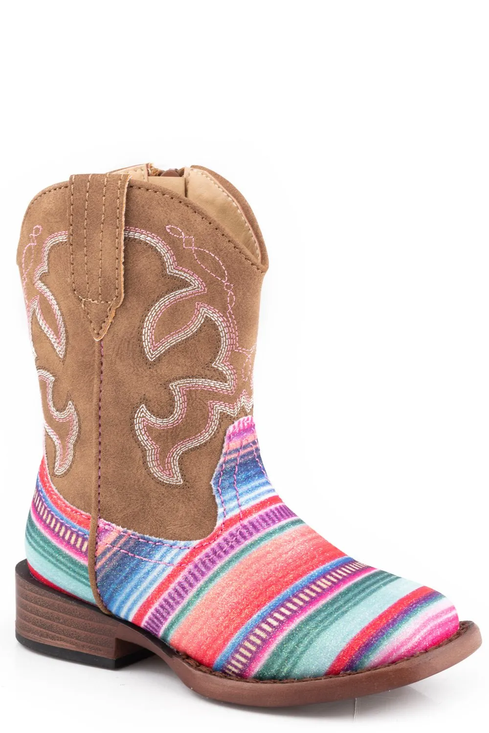 Roper Glitter Serape Cowboy Boots - Toddler Girls Pink Faux Leather