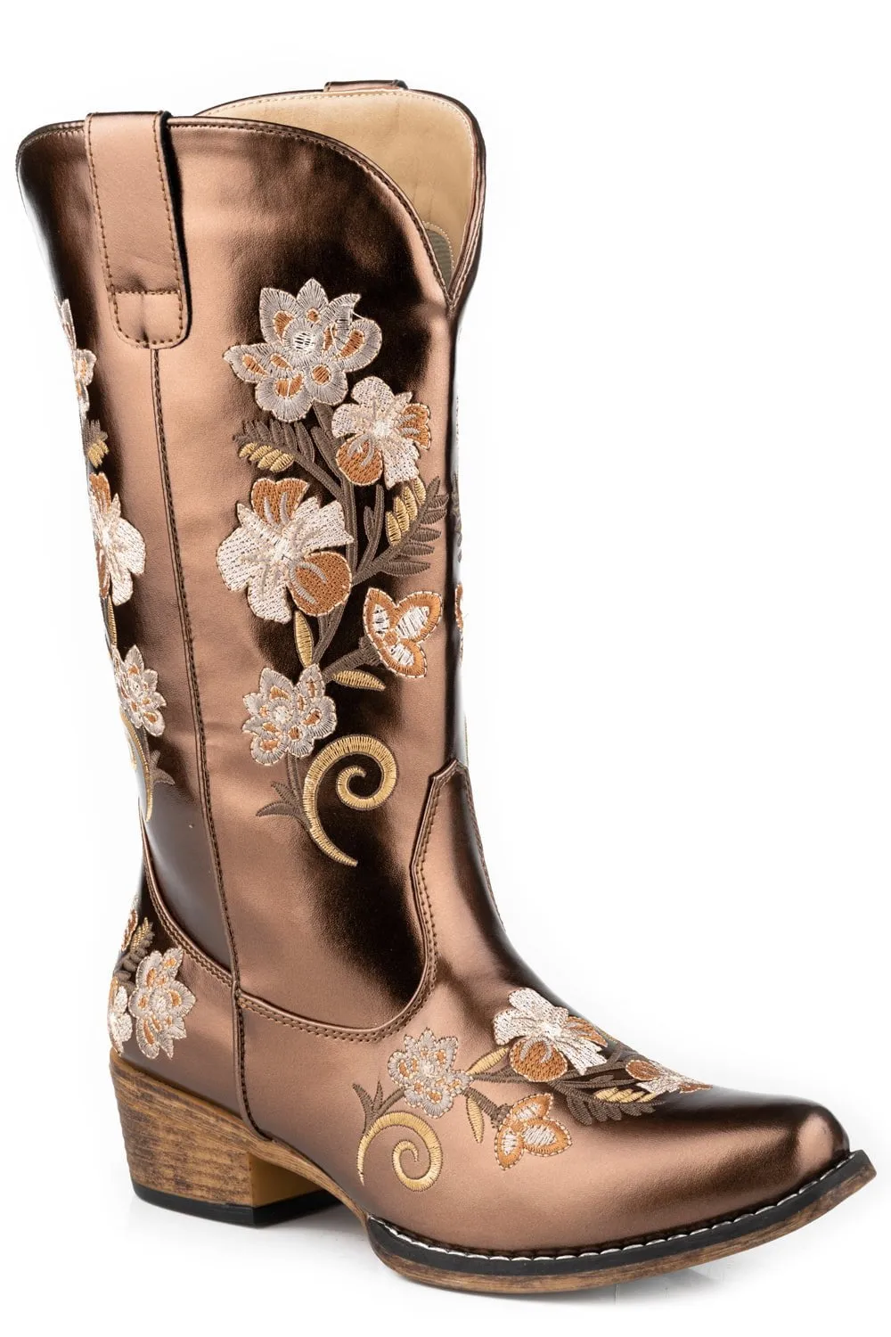 Roper Riley Floral Metallic Brown Faux Leather Cowboy Boots for Women