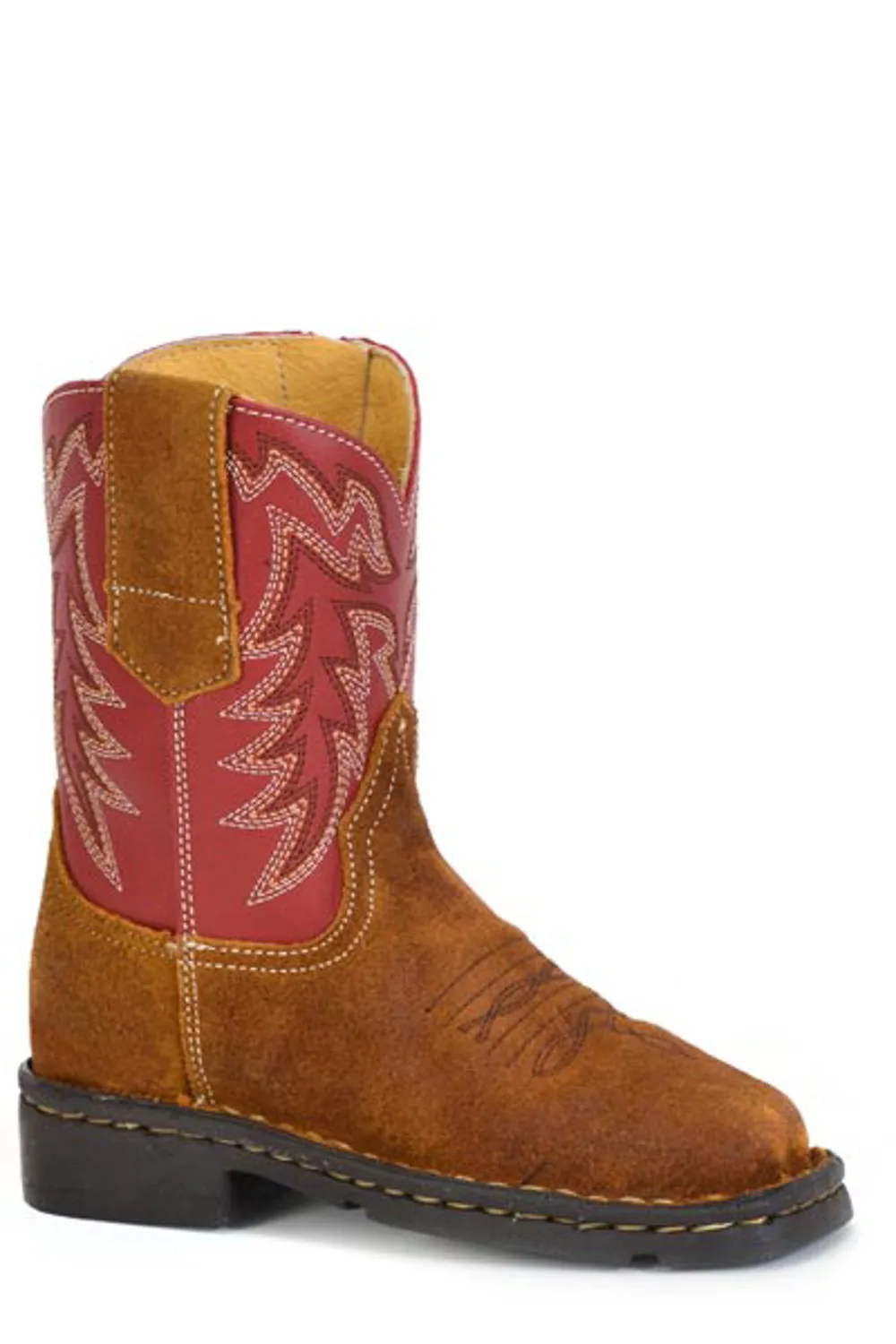 Roper toddler boys tan/red suede cowboy boots square toe