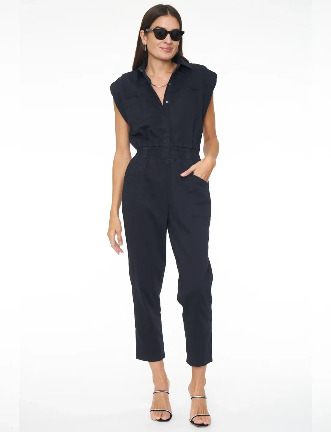 Rosie Shoulder Pad Jumpsuit, Black Fade - Shop Now!