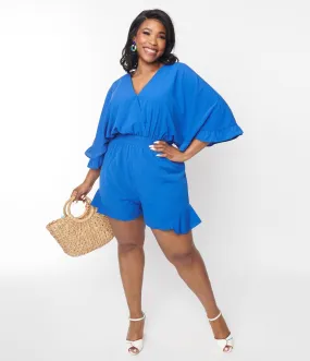 Royal Blue Plus Size Ruffled Romper