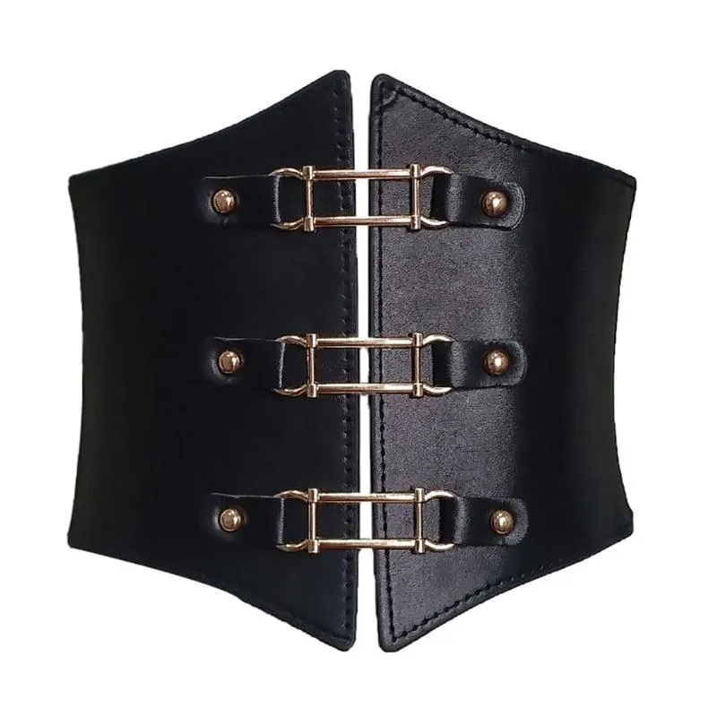 Steampunk Buckle Corset - Black Wide Waistband