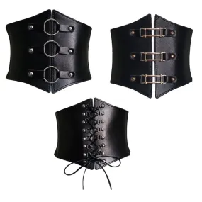 Steampunk Buckle Corset - Black Wide Waistband