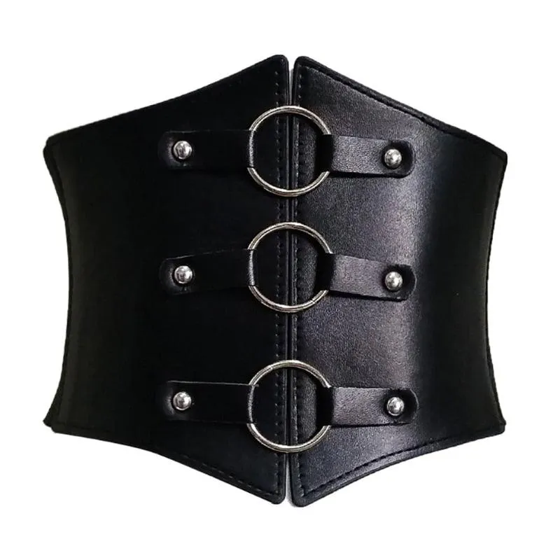 Steampunk Buckle Corset - Black Wide Waistband