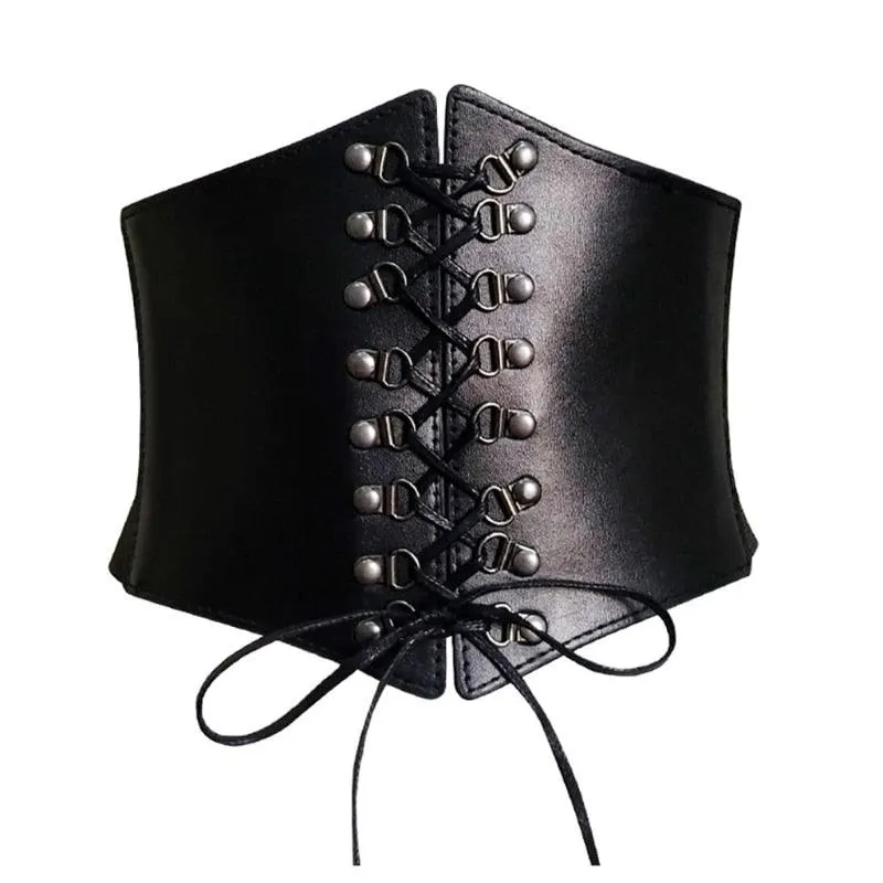 Steampunk Buckle Corset - Black Wide Waistband