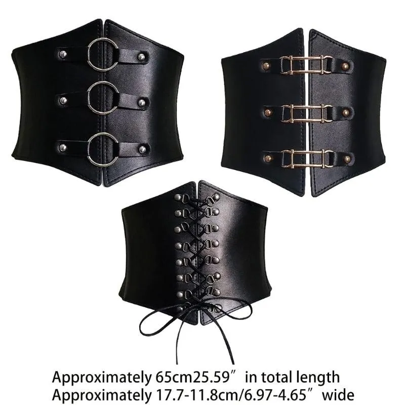 Steampunk Buckle Corset - Black Wide Waistband