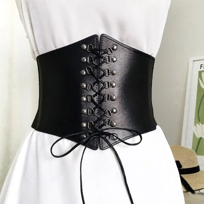 Steampunk Buckle Corset - Black Wide Waistband