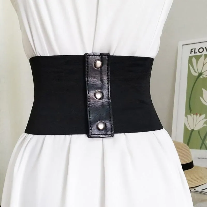 Steampunk Buckle Corset - Black Wide Waistband