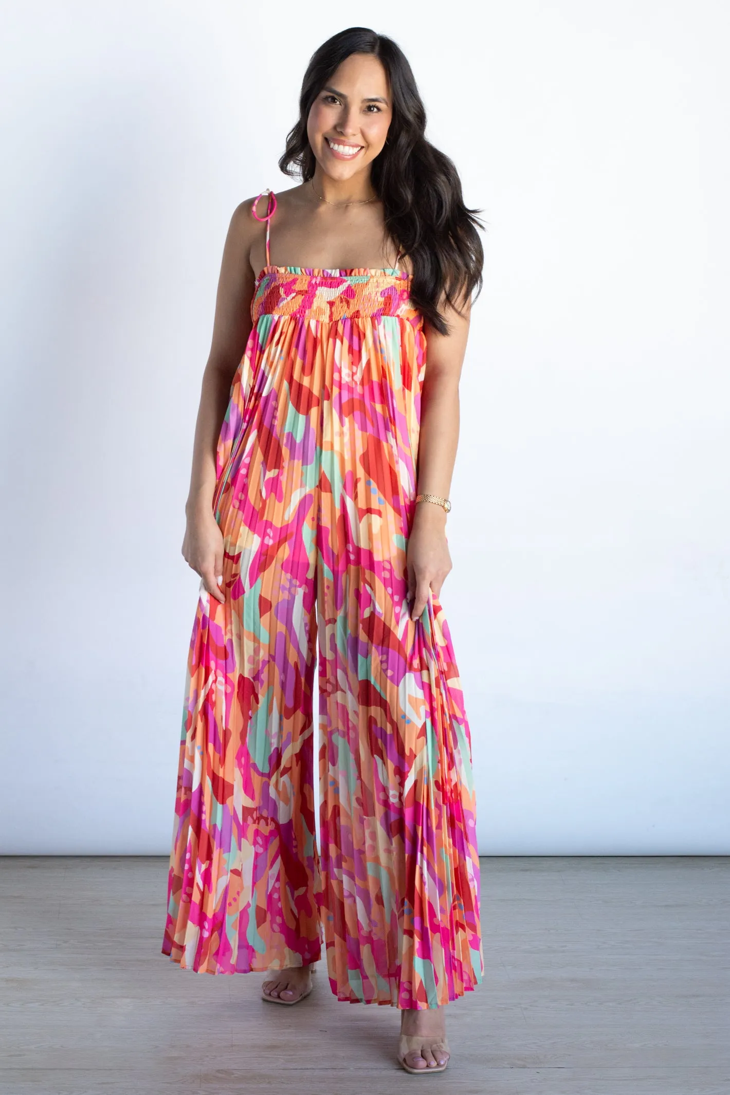 Summer Pleated Jumpsuit - Multicolor Full Body