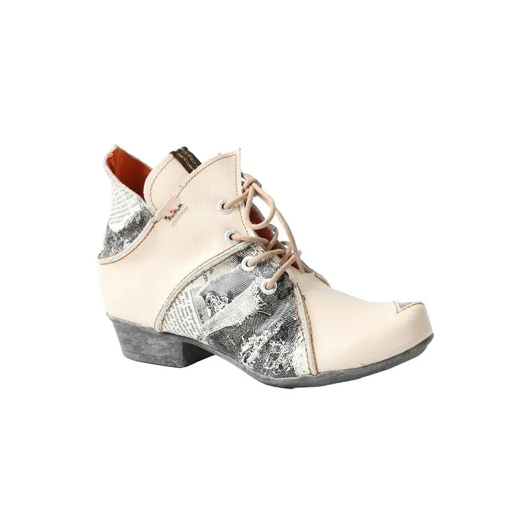 TMA EYES Newspaper Print Leather Women's Ankle Boots