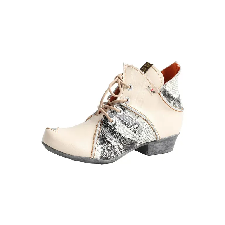 TMA EYES Newspaper Print Leather Women's Ankle Boots