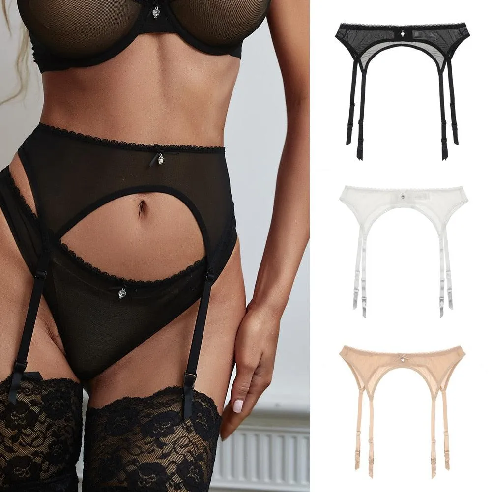 Translucent lace garter belt + underwear suspender belt