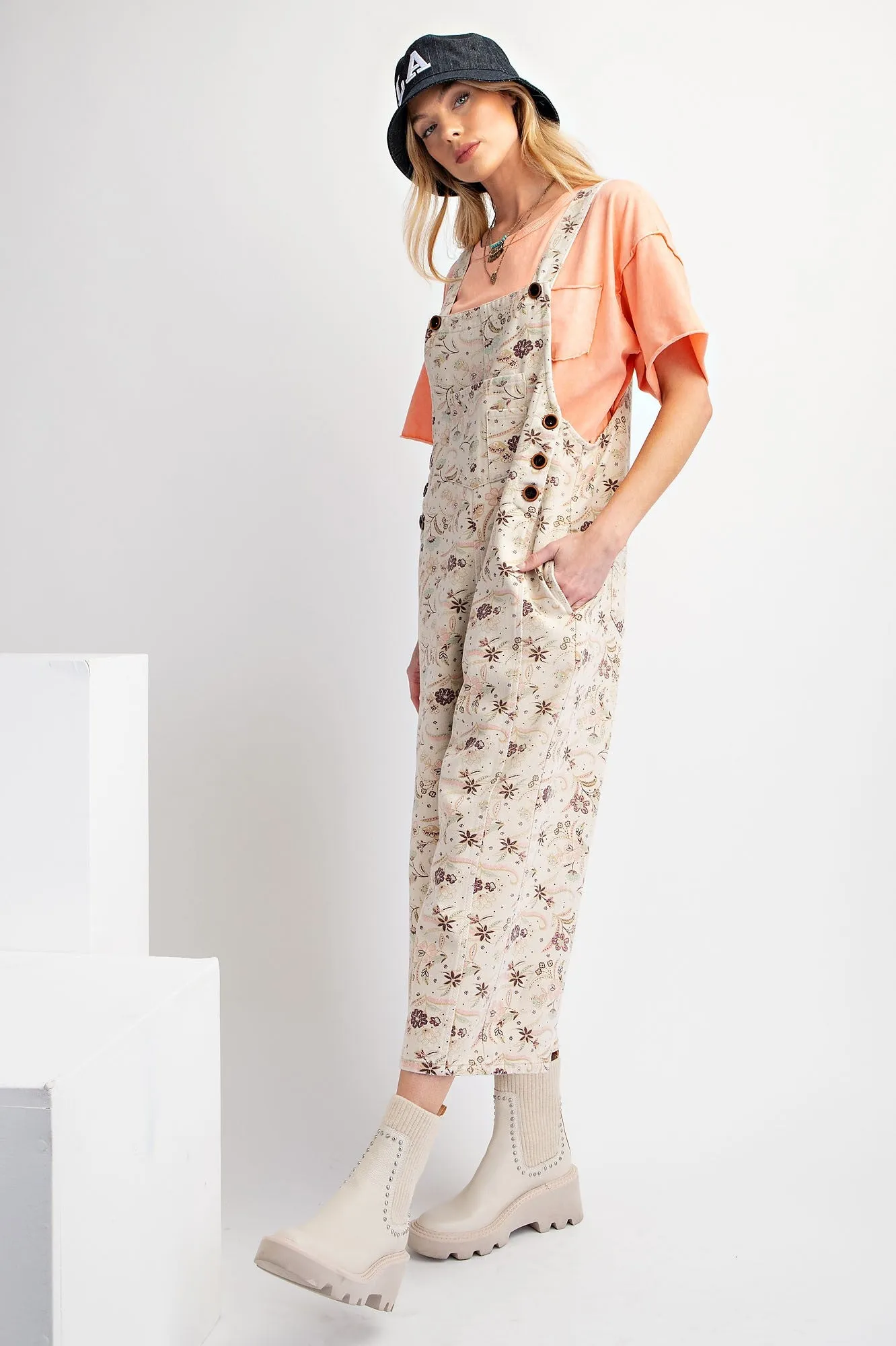 Twill jumpsuit with floral print