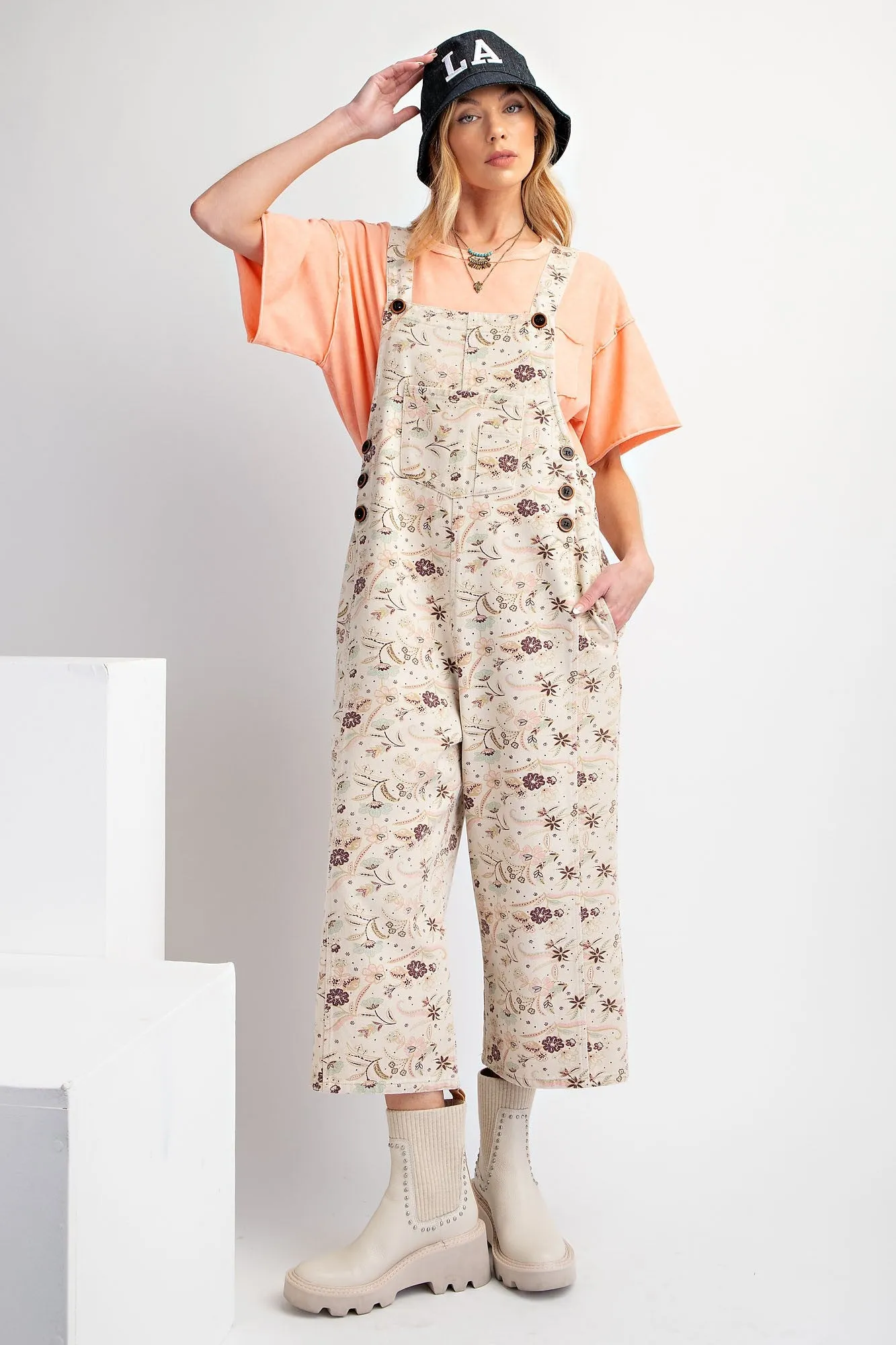 Twill jumpsuit with floral print