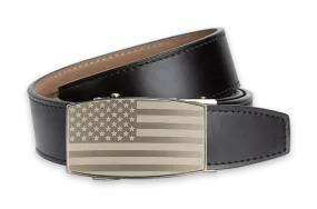 USA Flag Pewter Aston Black golf belt with 1 3/8 strap