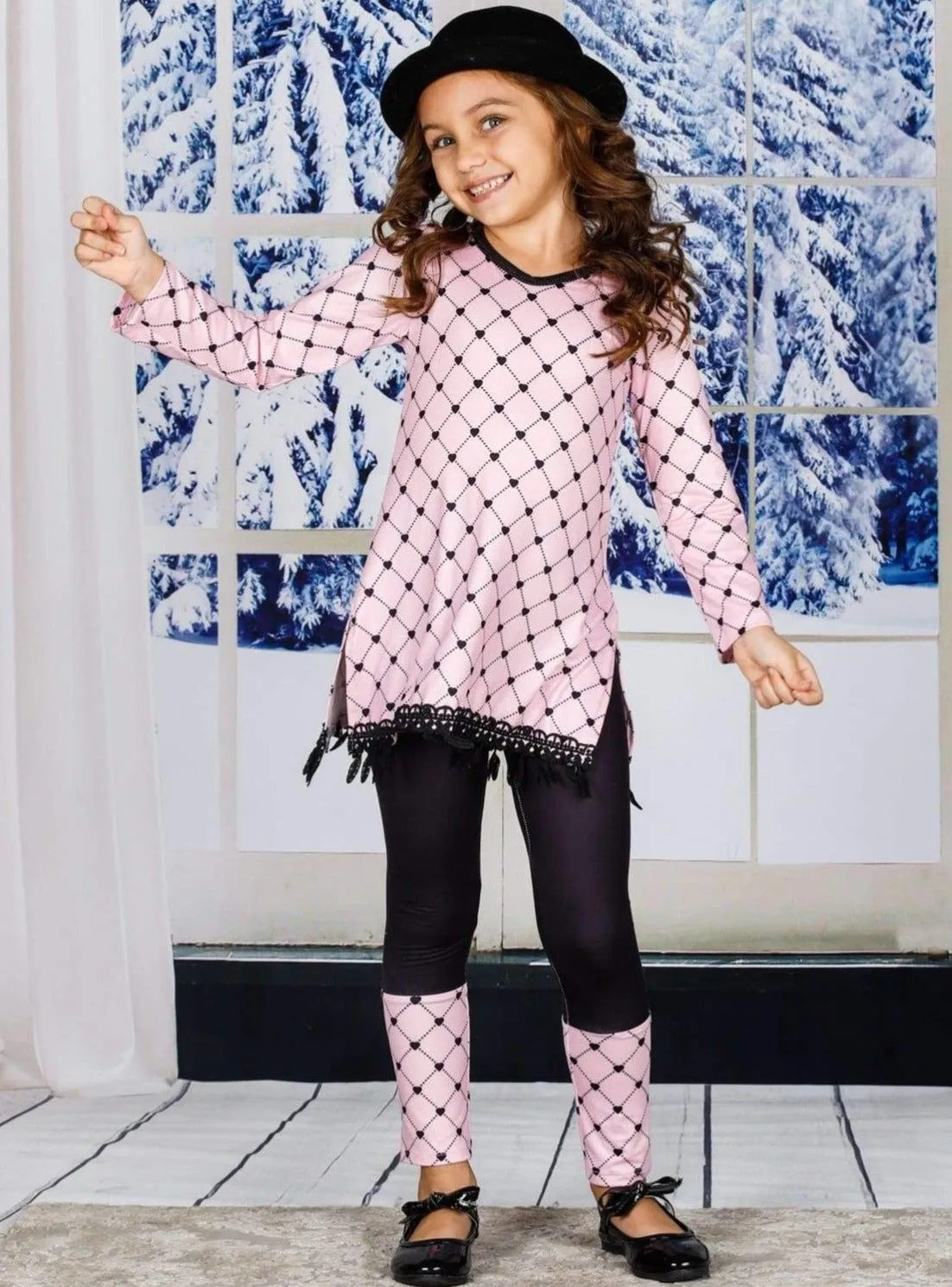 V-Neck Long Sleeve Tunic and Legging Set for Girls