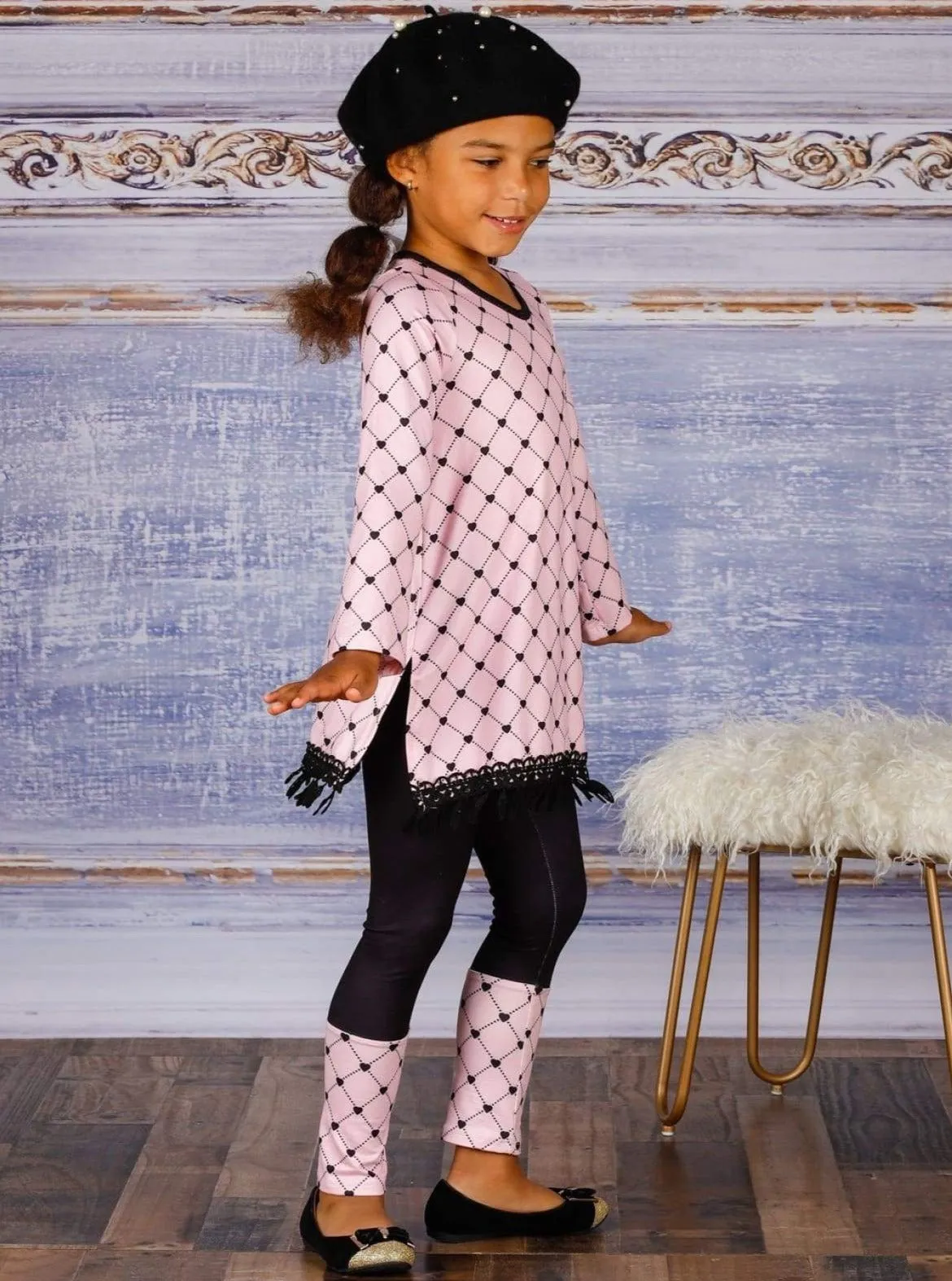 V-Neck Long Sleeve Tunic and Legging Set for Girls