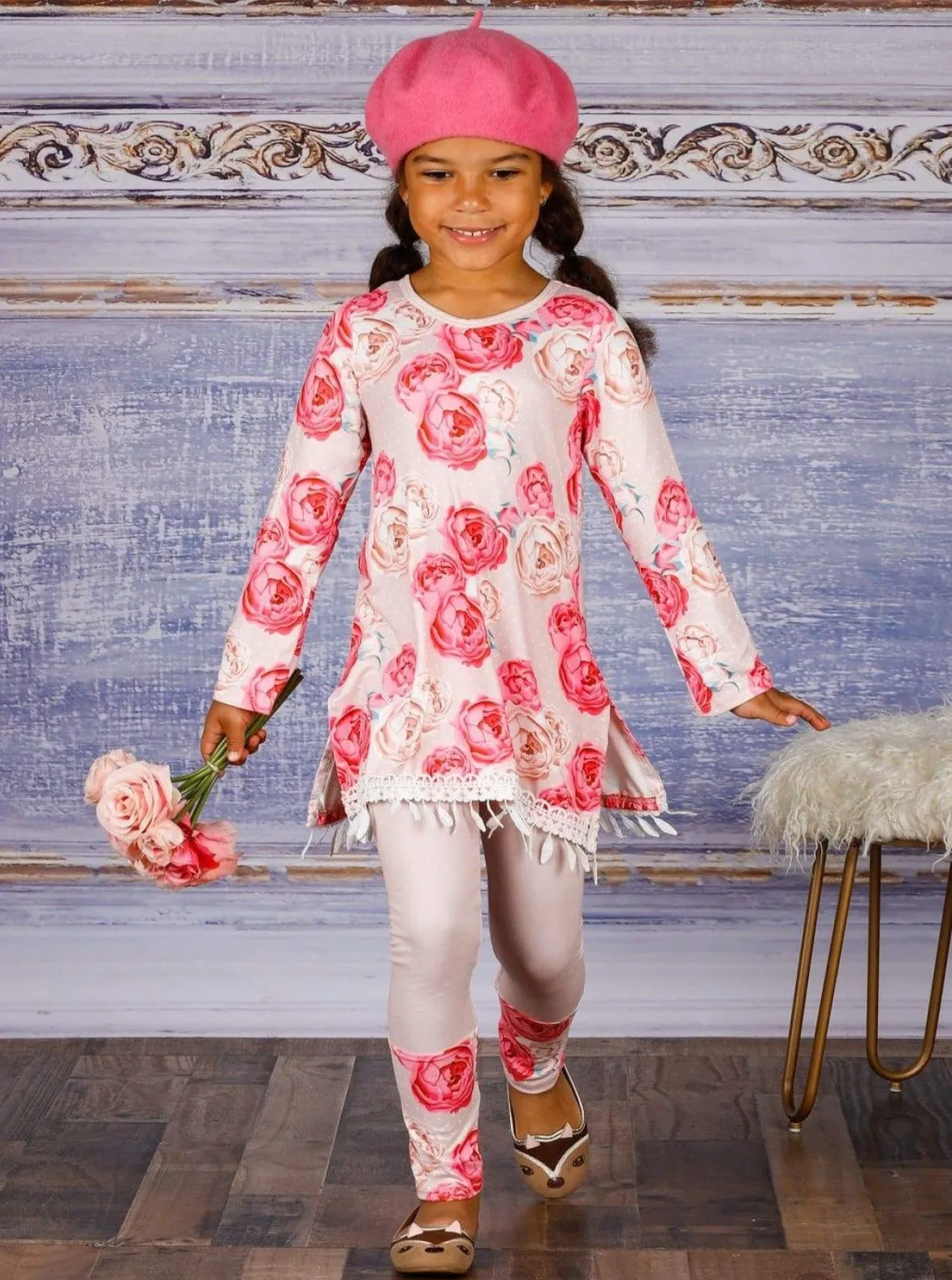 V-Neck Long Sleeve Tunic and Legging Set for Girls