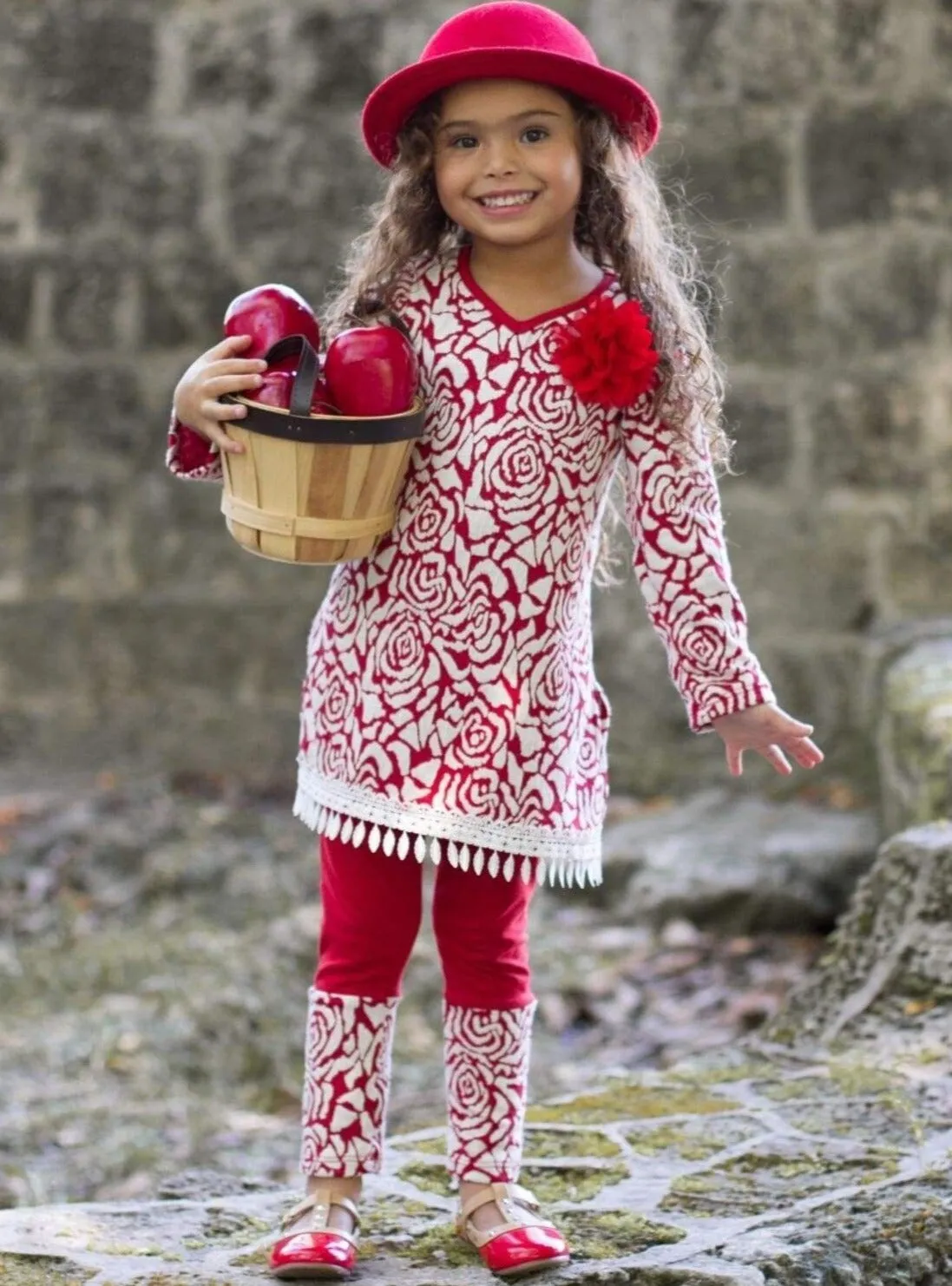 V-Neck Long Sleeve Tunic and Legging Set for Girls