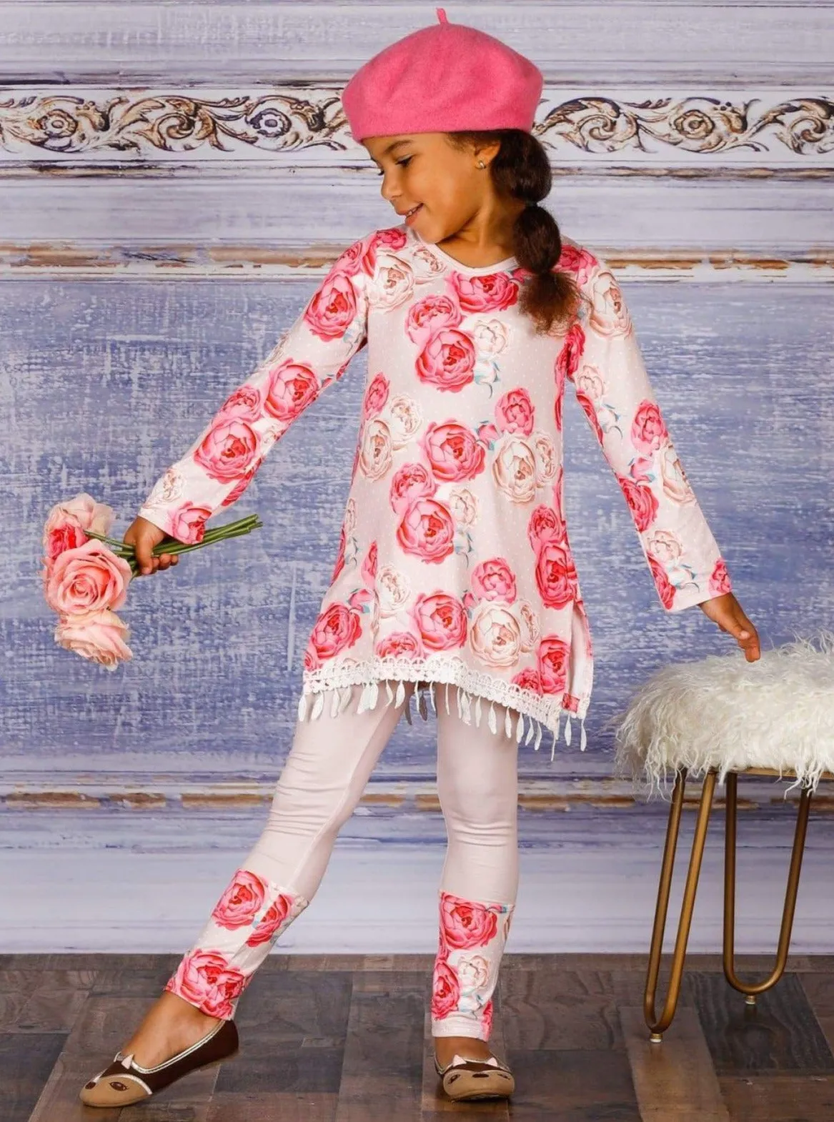 V-Neck Long Sleeve Tunic and Legging Set for Girls